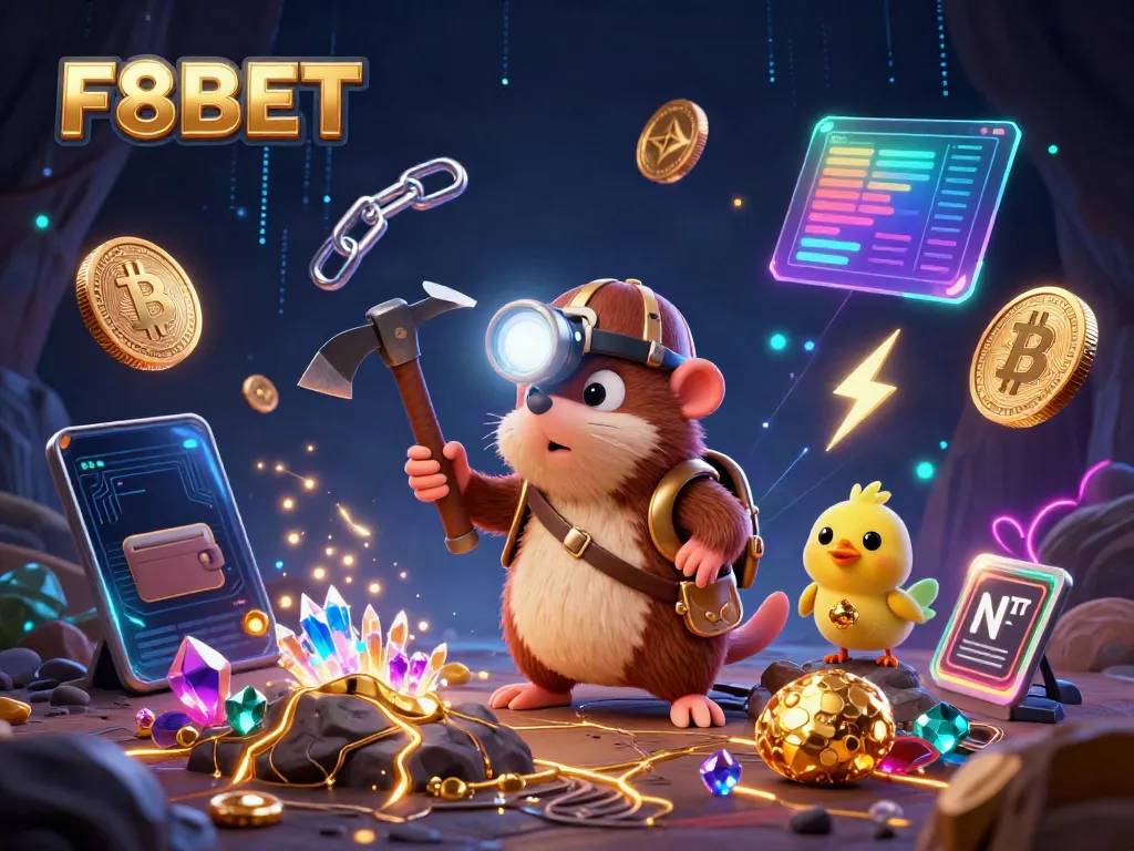 Engage with F8BET as a treasure-hunting mole mines gold in a vibrant, crypto-themed casino.