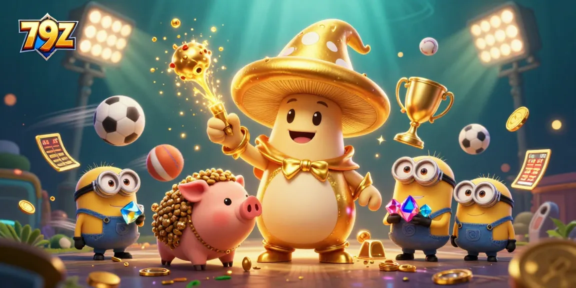 Experience exhilarating gaming adventures with 79Z, featuring a magical scene filled with vibrant game elements and characters.
