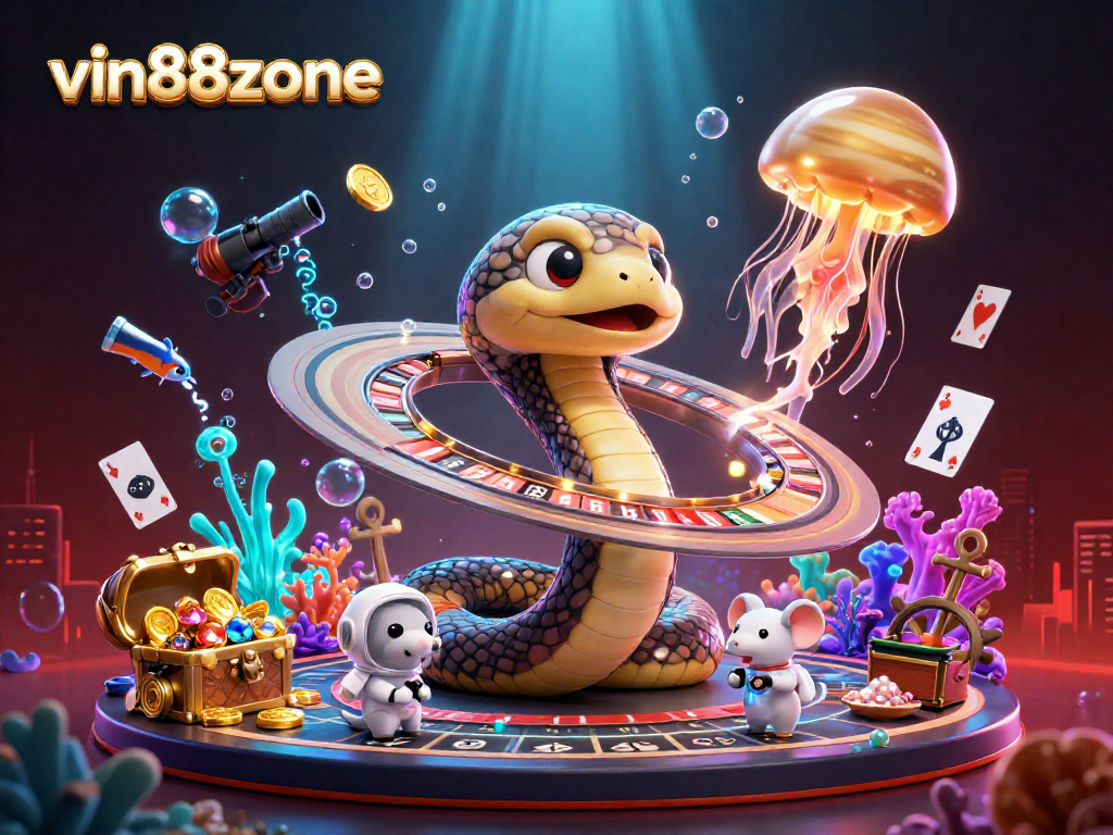 Bet on the cosmic roulette with vin88zone's vibrant casino illustration featuring a Saturn coiled snake.