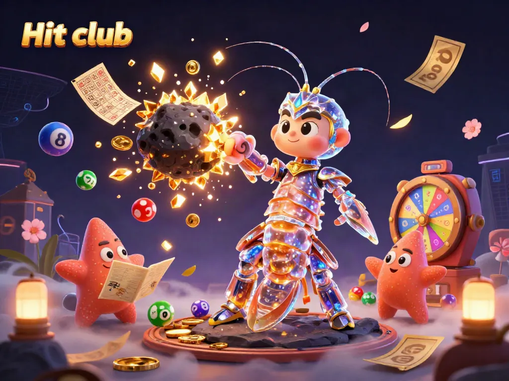 Experience excitement at Hit club with vibrant casino-themed 3D illustration featuring dazzling gaming elements.