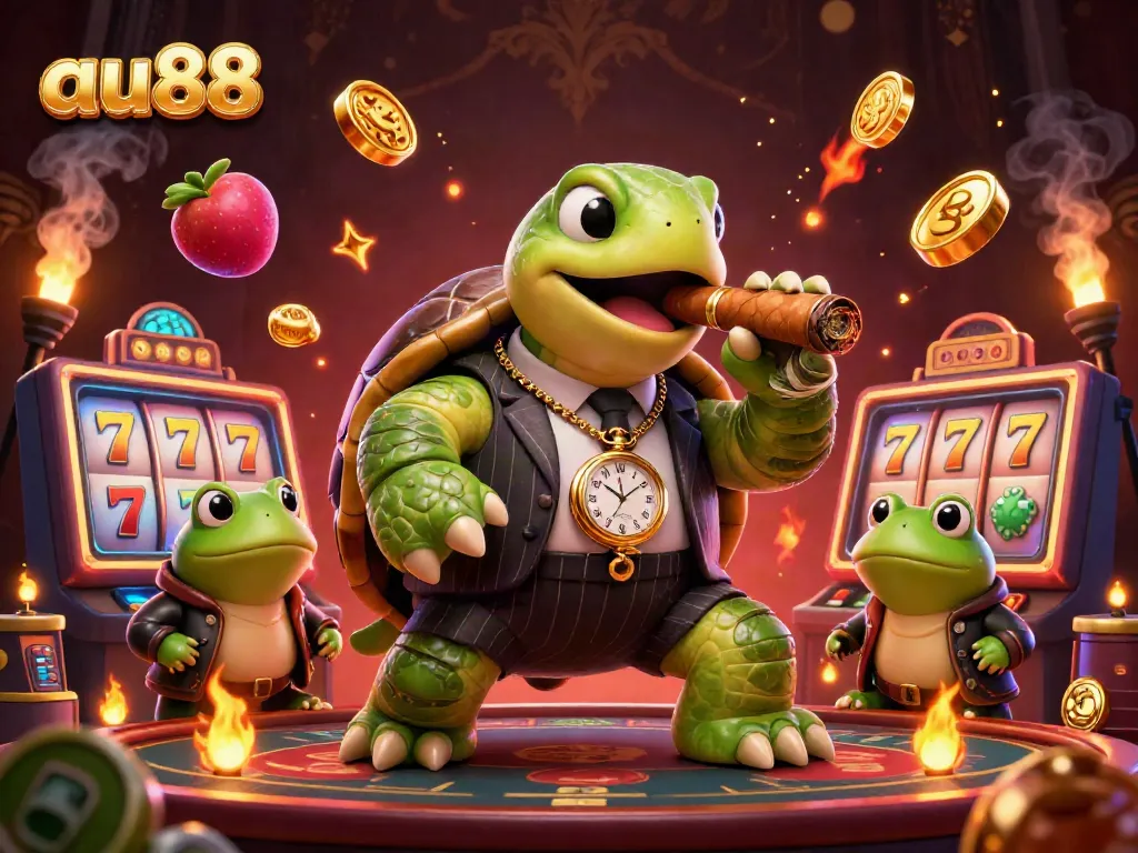 Experience the thrill of au88 with cartoon characters in a vibrant casino scene.