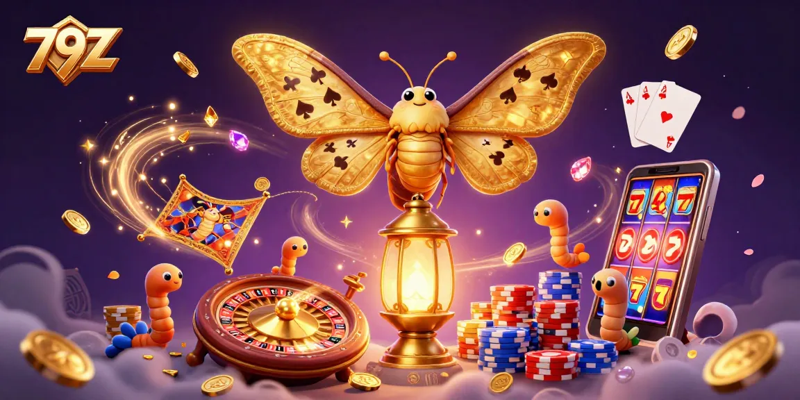Experience the excitement of 79Z, featuring a dazzling casino scene with golden coins and spinning roulette wheels.