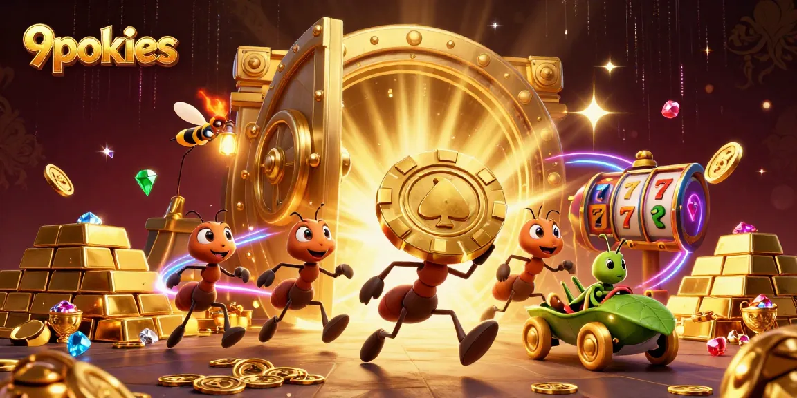 Watch 9pokies antics as ants pull off a heist with a giant poker chip amidst treasures.