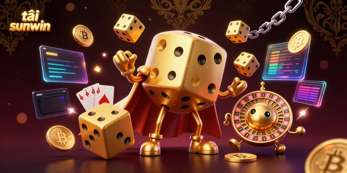Engage in the thrilling experience of tải sunwin with vibrant golden dice and crypto elements.
