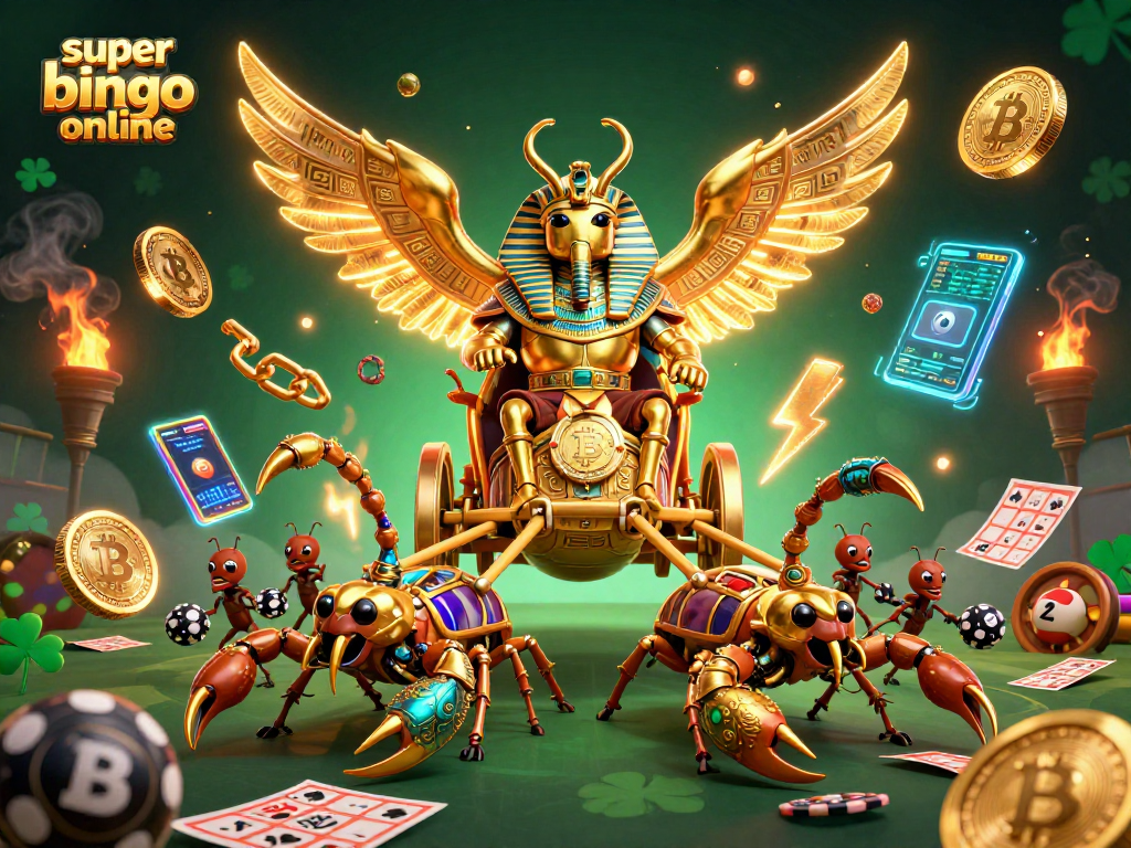 Play super bingo online with exciting bingo balls and jackpots featured in this vibrant illustration.