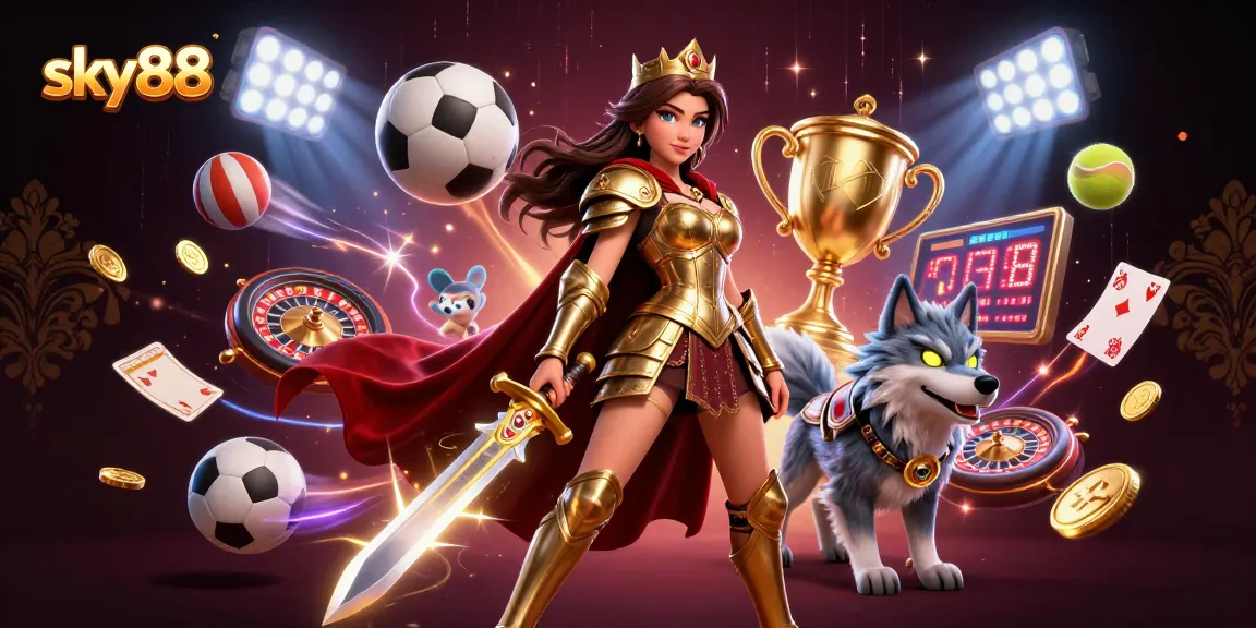 Sky88 offers an exciting betting experience with dynamic sports elements and stylish casino graphics.