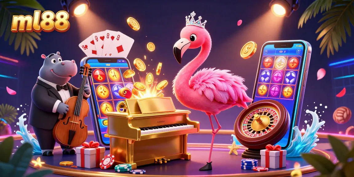 Experience the excitement of ml88 casino with vibrant scenes of colorful slots and animated characters.