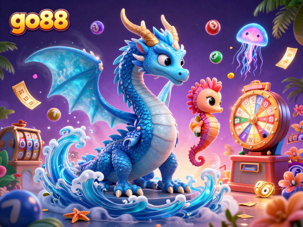 Experience the excitement of go88 with vibrant, dynamic lottery-themed elements in this captivating illustration.