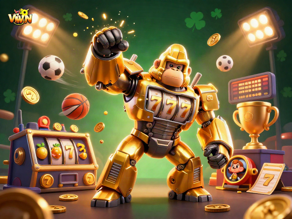 Experience thrilling wins at VIPWIN with a vibrant 3D casino illustration showcasing dynamic gaming elements.