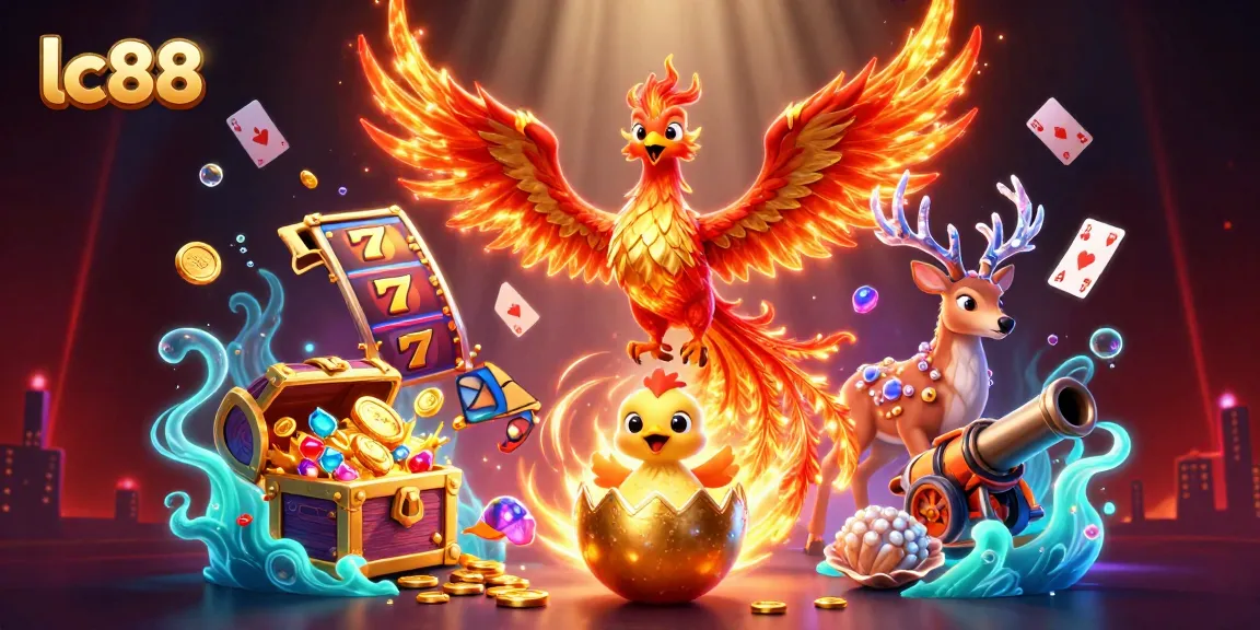 Engage with thrilling lc88 slots featuring a fire phoenix and dynamic casino elements.