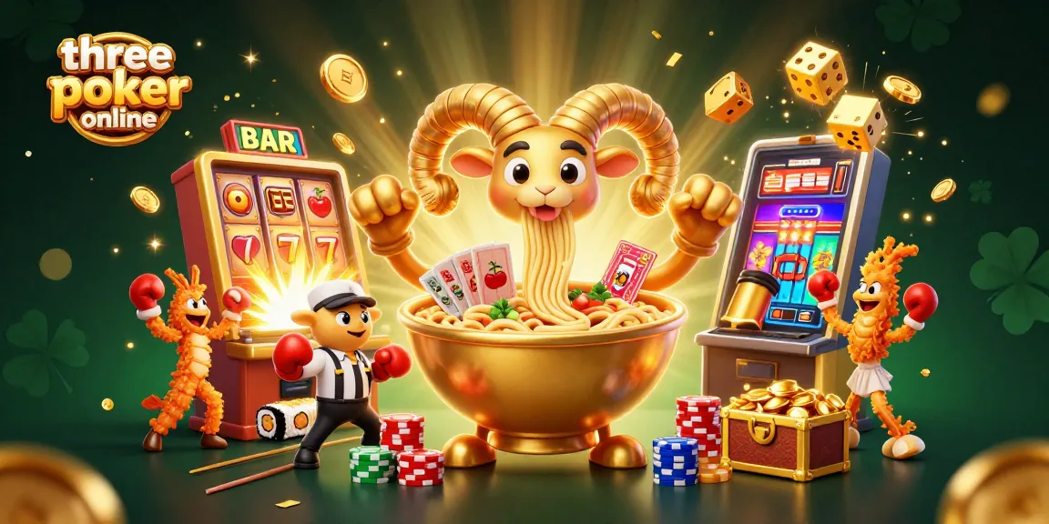 Experience three card poker online with dynamic characters and vibrant casino elements bursting with excitement.