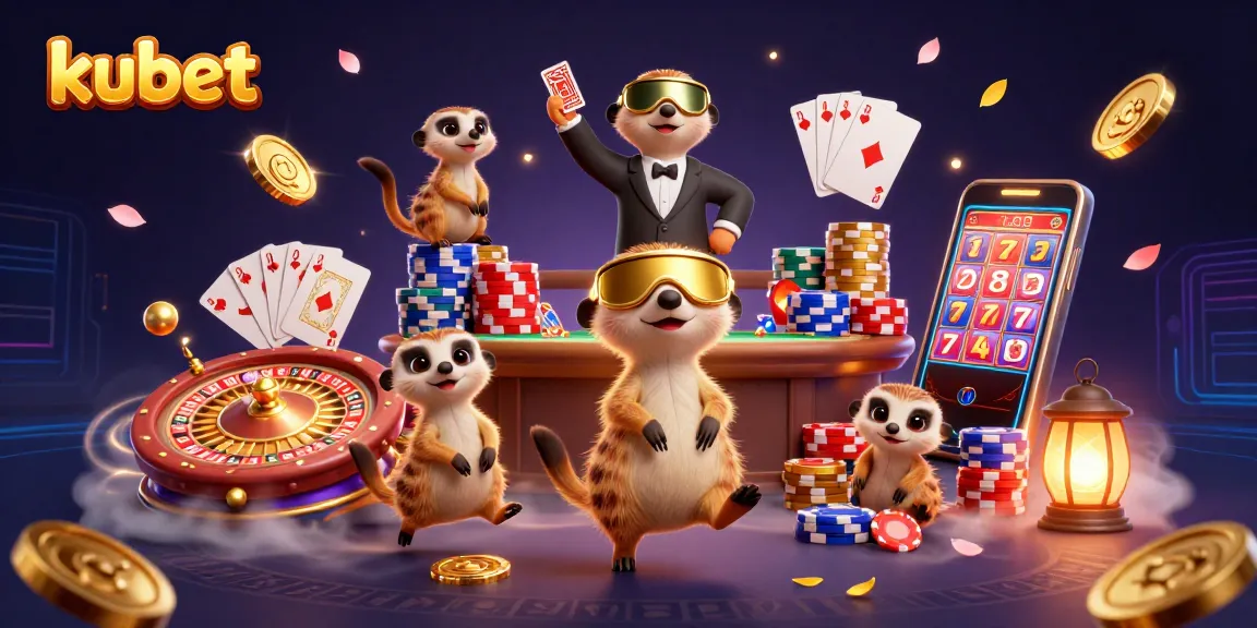 Experience thrilling wins at kubet's lively casino scene with meerkats and vibrant gaming elements.