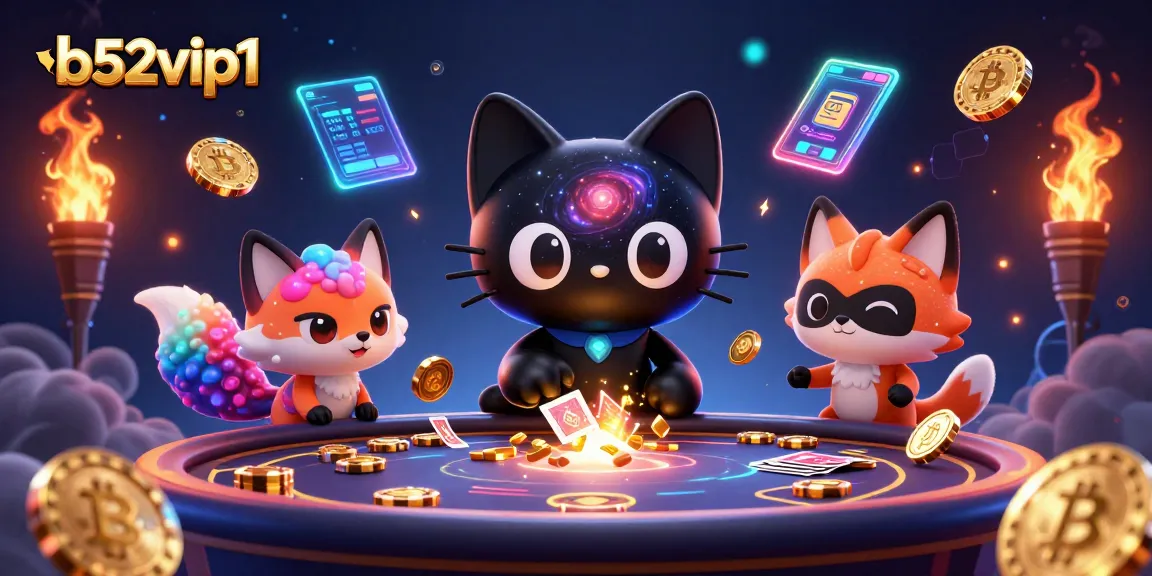 Experience the thrill of b52vip1 with a cosmic cat casino table, pulling in golden chips.