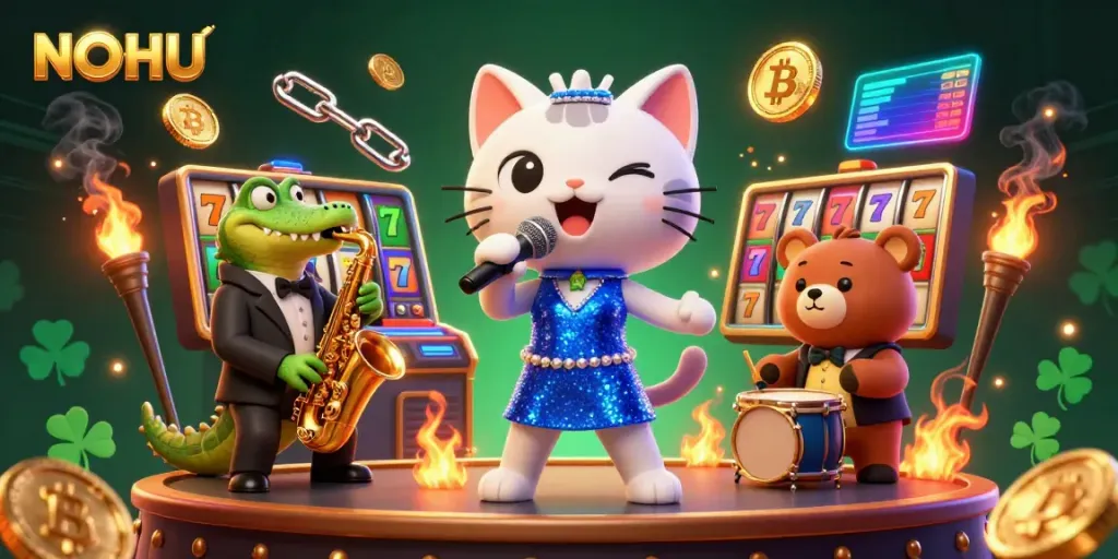 Experience the excitement of NOHU Casino with vibrant characters and dynamic gaming elements.