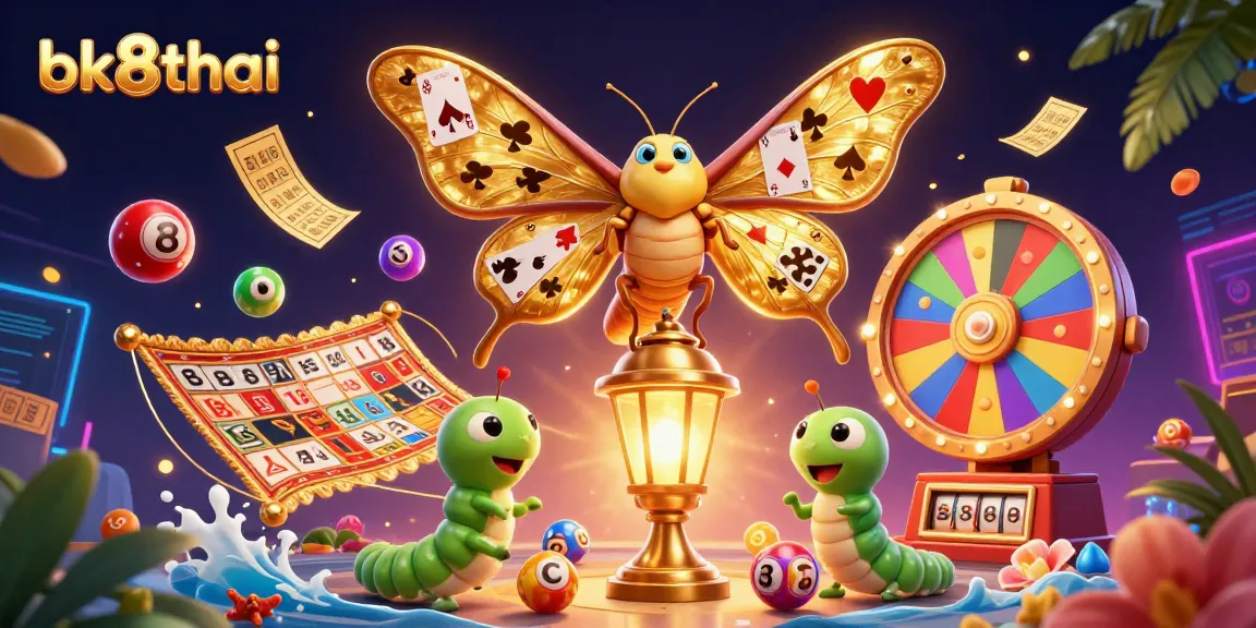 Engage with bk8thai's vibrant lottery and gaming scene filled with colorful symbols and winning elements.