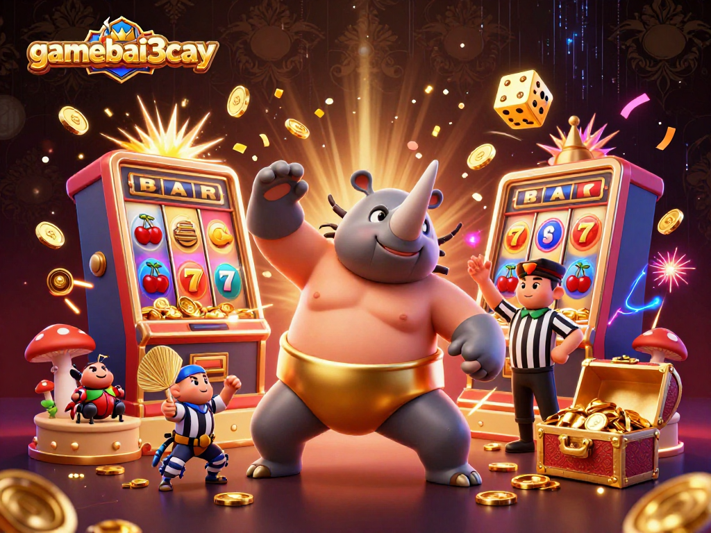 Experience the excitement of gamebai3cay with a vibrant 3D illustration showcasing dynamic casino action.