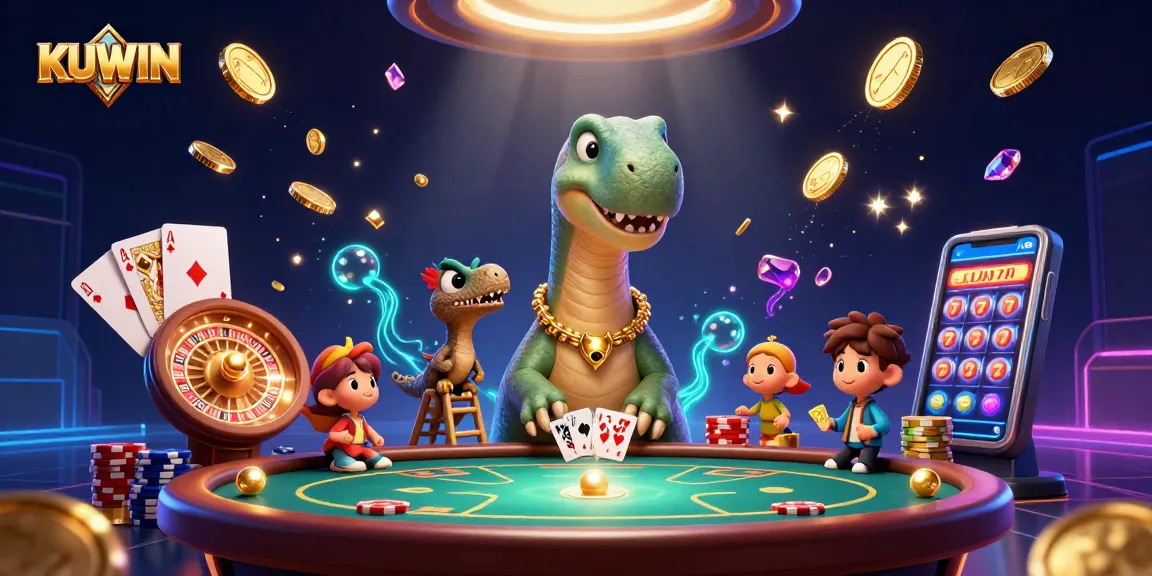 Experience the vibrant excitement of KUWIN's dynamic casino environment featuring animated characters and rich game elements.