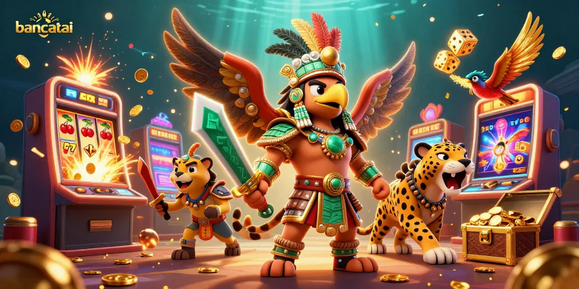 Bancatai brings vibrant energy to the casino scene with a thrilling 3D illustration featuring colorful slots, characters, and dazzling effects.