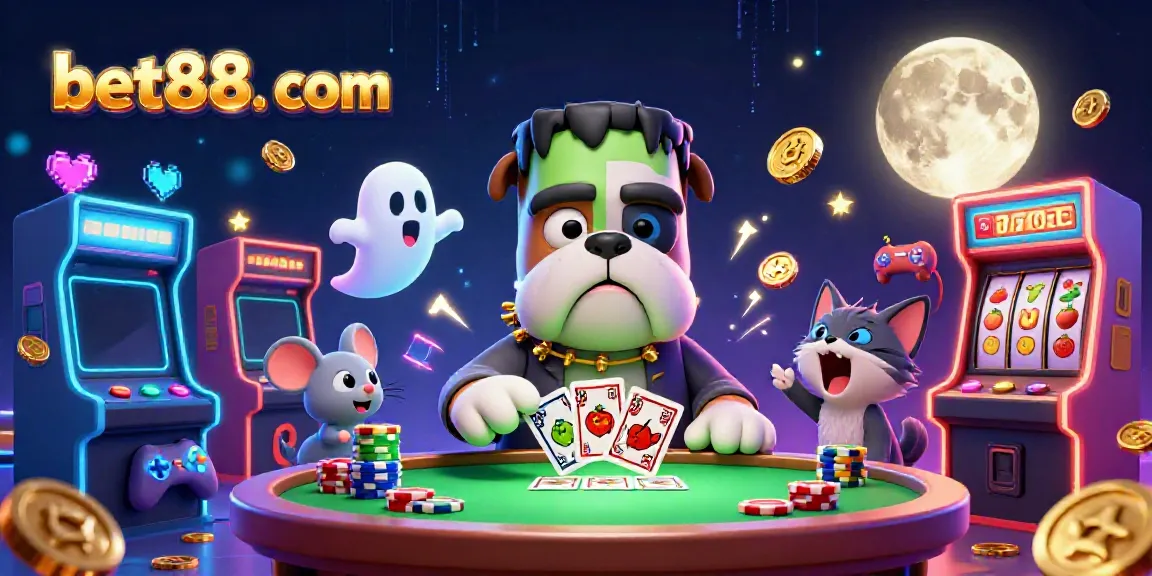 Experience a thrilling gaming moment with bet88. com featuring a whimsical monster dealer at the casino table.