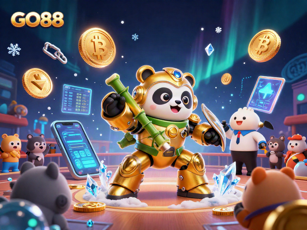 Enter the exciting GO88 gaming world with a vibrant 3D illustration showcasing thrilling gameplay elements.