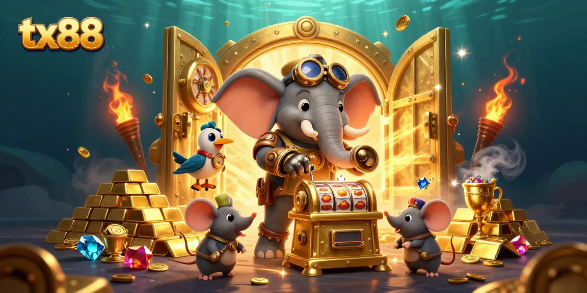 Experience thrilling gameplay with tx88, featuring a steampunk elephant at a vibrant casino scene.