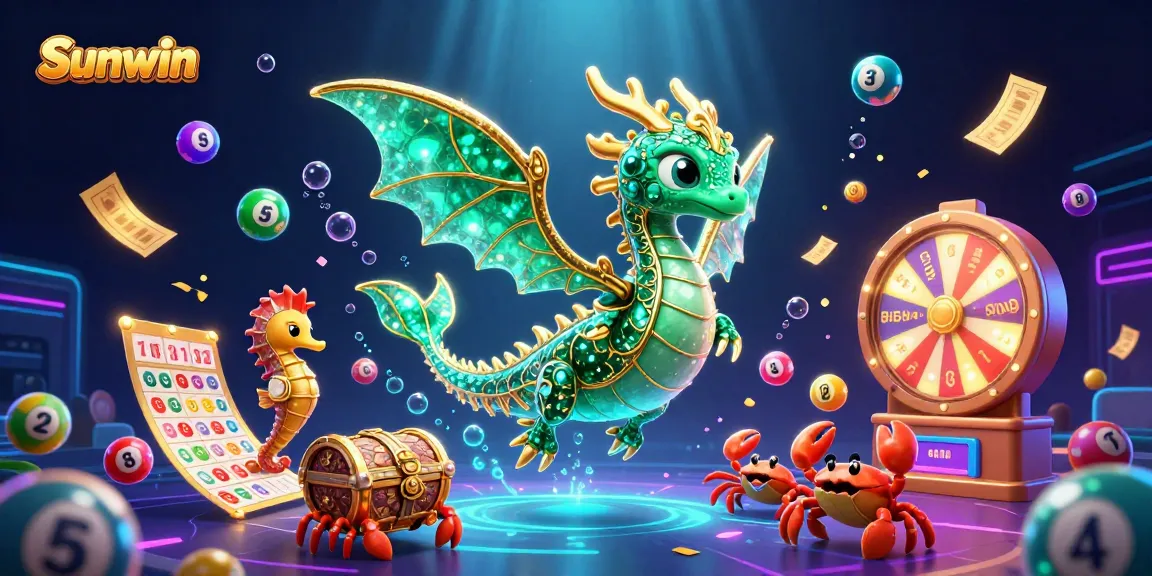 Play exciting games at Sunwin with colorful lottery elements and enchanting treasures in a vibrant underwater scene.