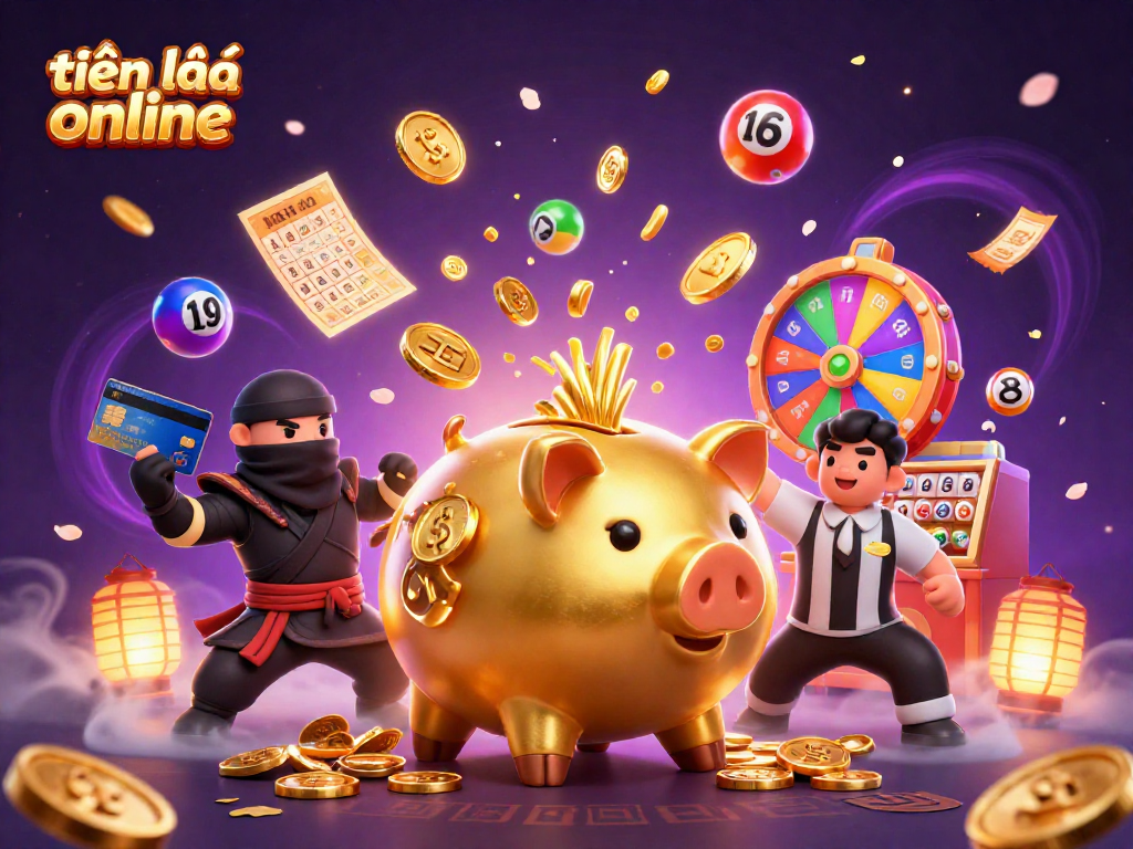 Experience the thrill of tiến lên online with a dynamic scene featuring colorful games and characters.
