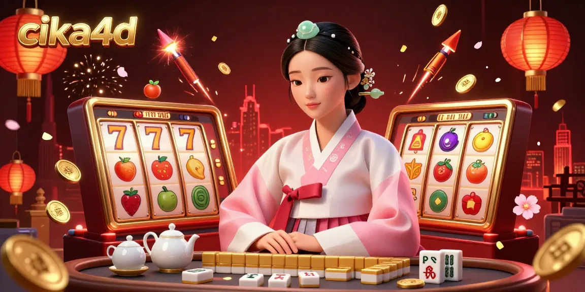 Experience thrilling gaming with cika4d, showcasing vibrant slot reels and elegant casino characters in action.